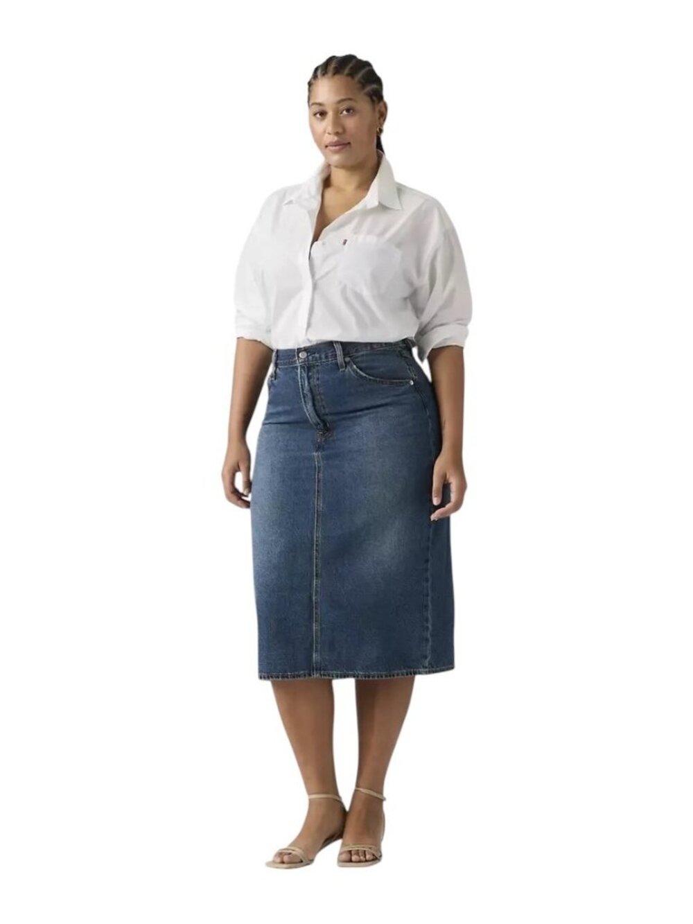 Levi’s HR Back Slit Denim Midi Skirt Blue Size 33 Minimalist Classic Summer Boho
